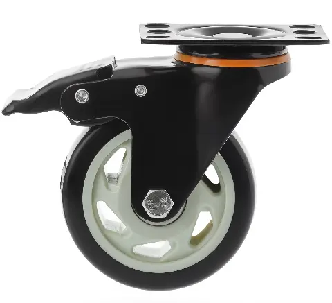 Полиуретановое черное колесо 100 мм (поворотная площадка,тормоз,полипропиленовый обод, двойной шарикоподшипник) - 350100Sb
