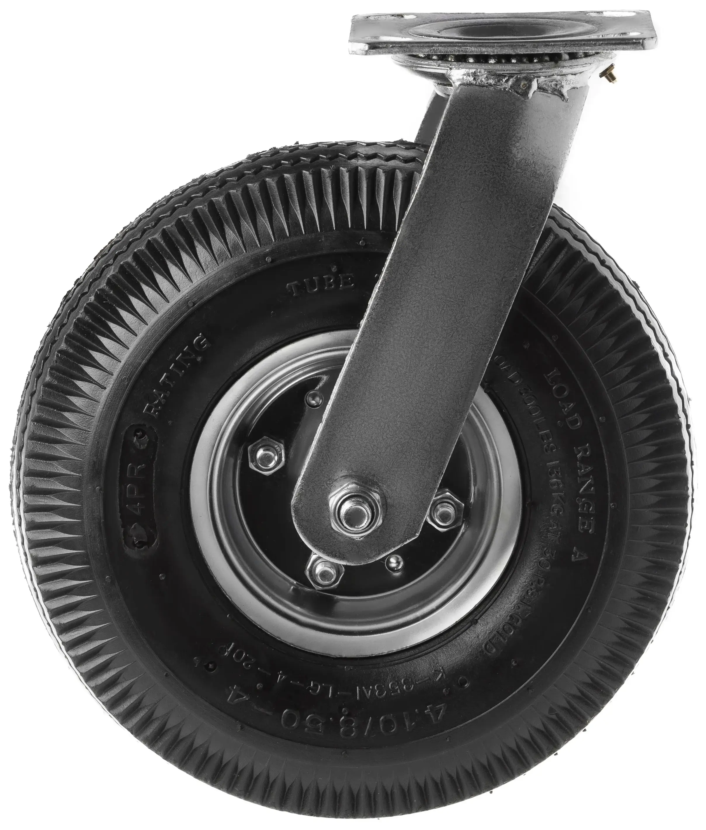 PRS 85 - Колесо пневматическое поворотное 3.50-4, диаметр 266 мм, крепление - площадка, металлический обод