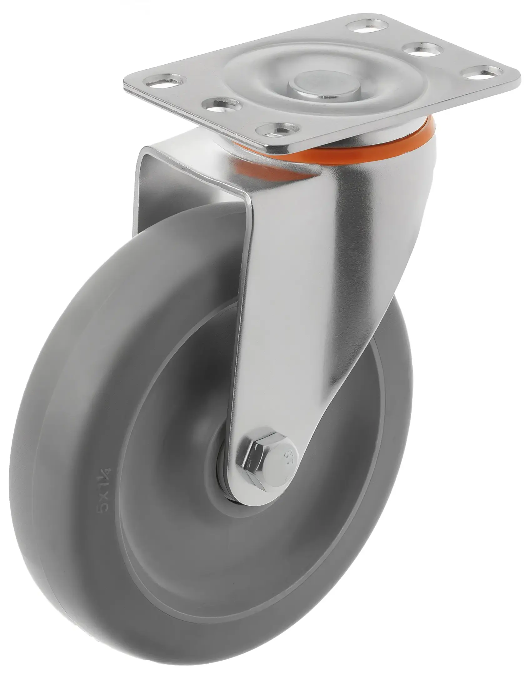 Аппаратное колесо из термопласт. резина 125 мм (поворотная площадка, серое, полипропиленовый обод, дв. шарикоподшипник) - 340125S