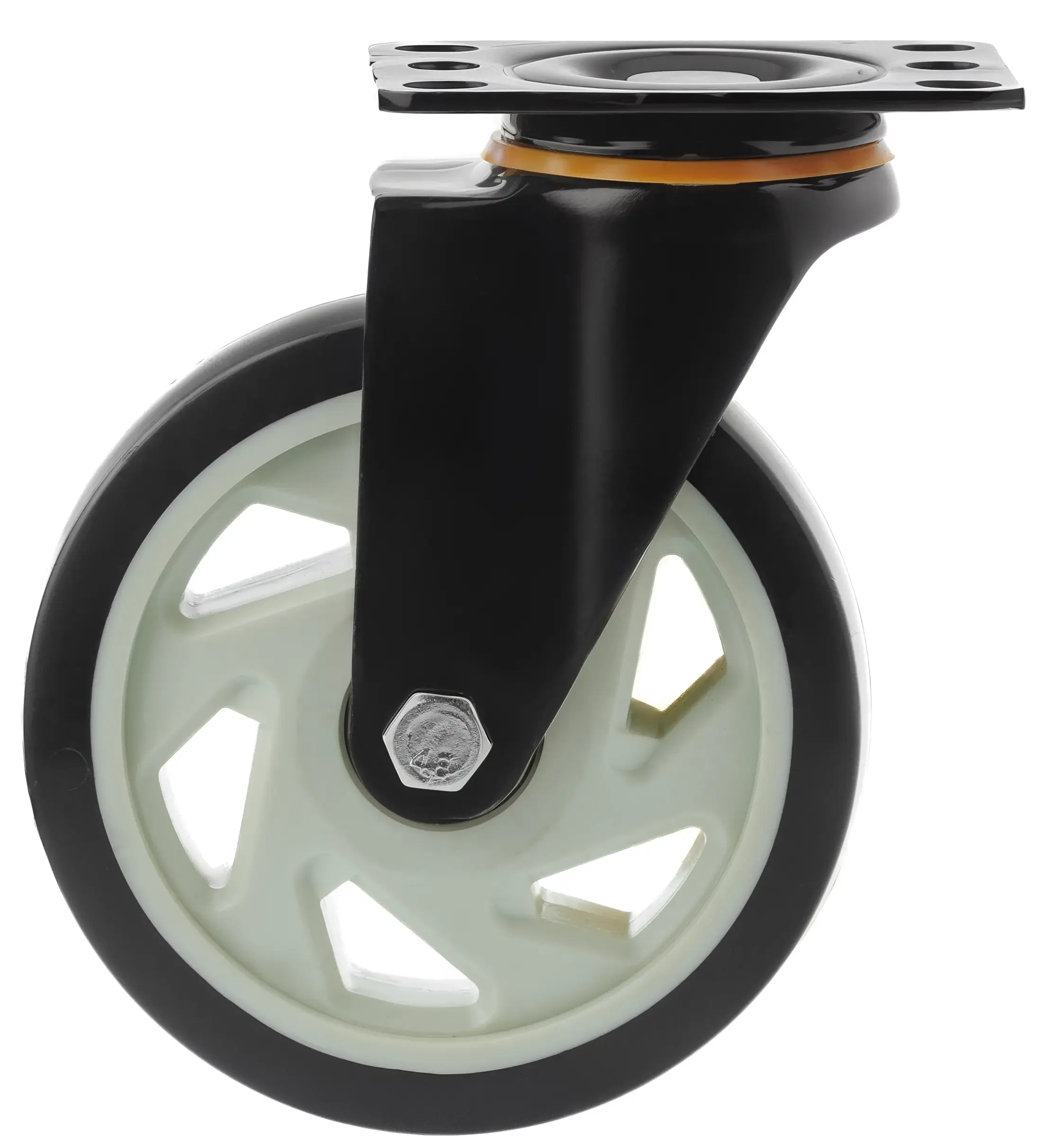 Полиуретановое черное колесо 125 мм (поворотная площадка, полипропиленовый обод, двойной шарикоподшипник) - 350125S