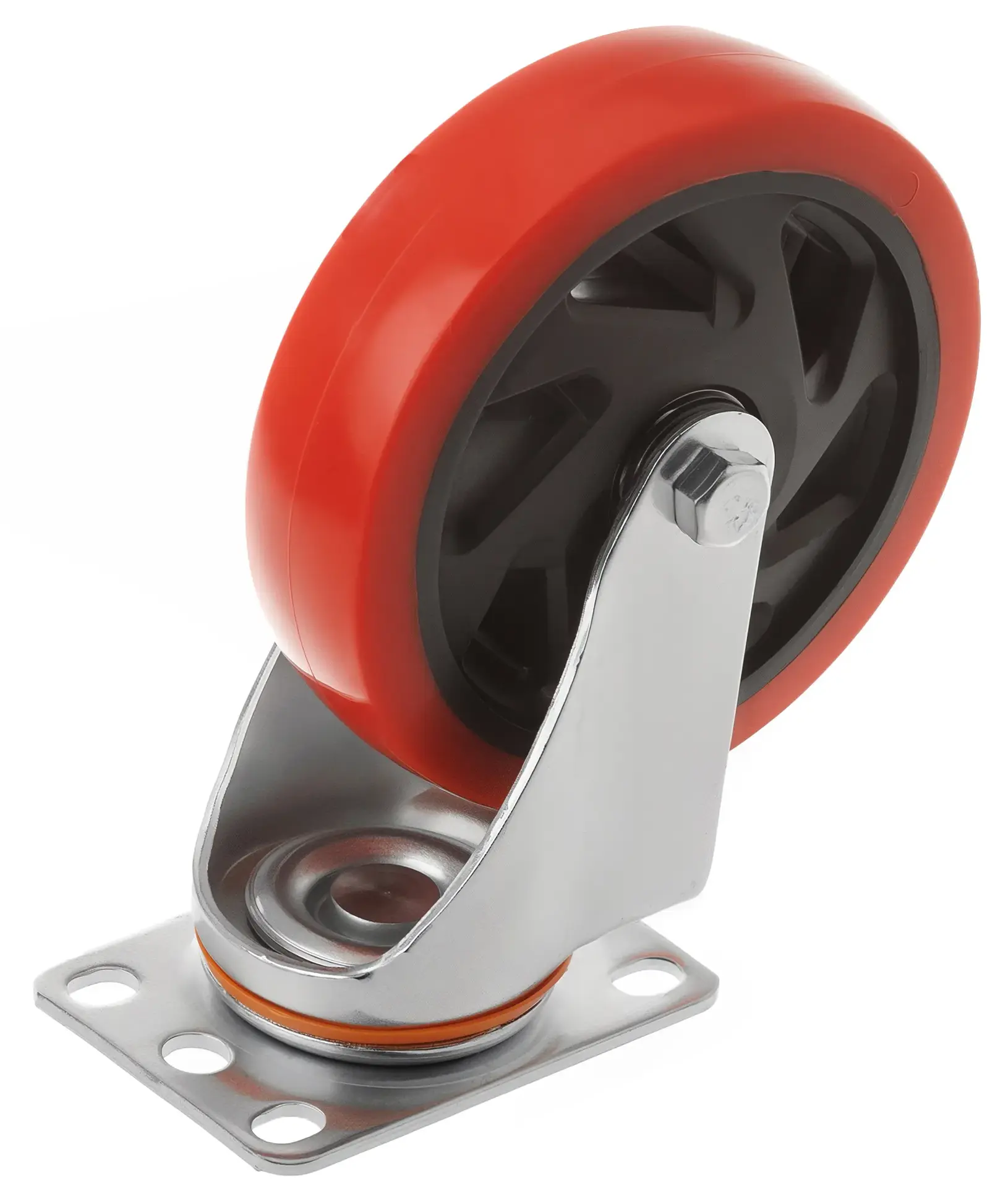 Полипропиленовое красное колесо 125 мм (поворотная площадка, двойной шарикоподшипник) - 330125S
